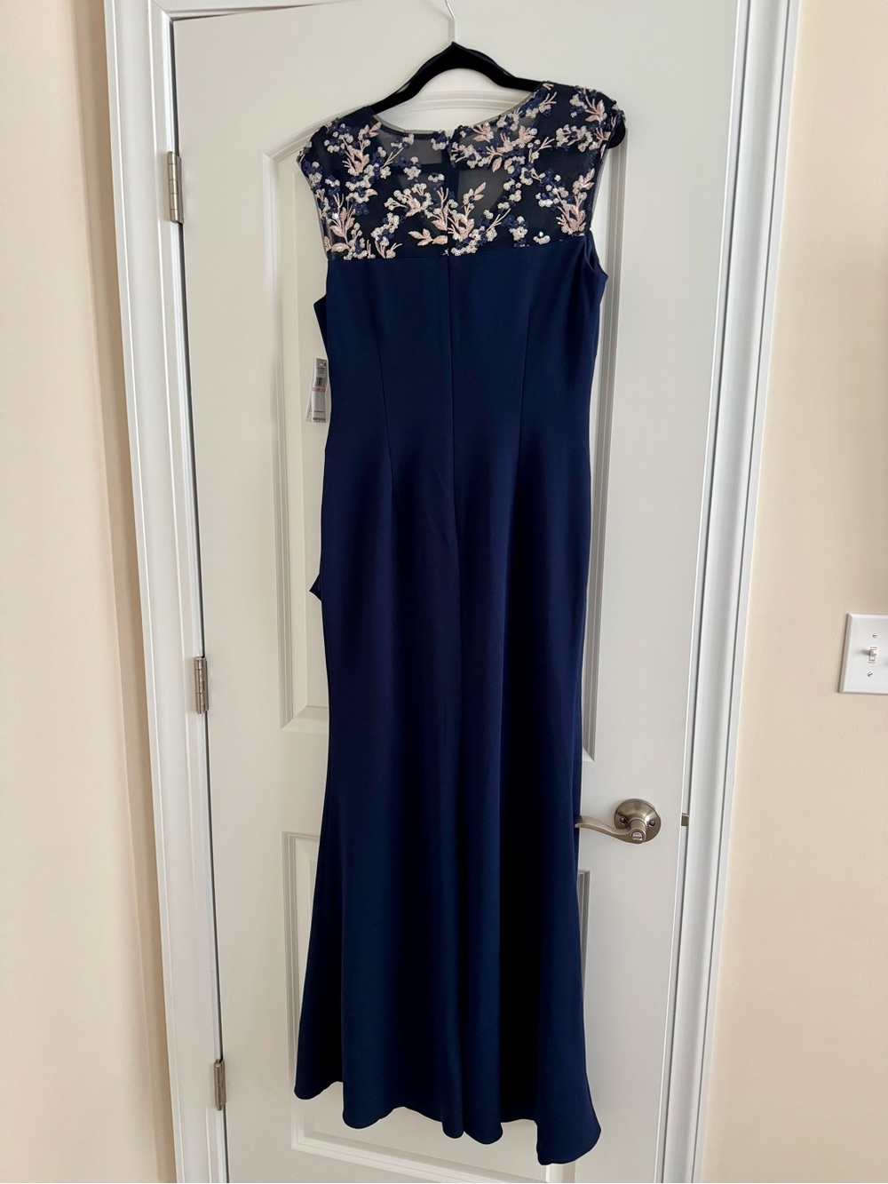 NWT Alex Evenings Long Column Maxi Dress Gown - Navy Blue/Pink Floral Size 10 - Picture 6 of 8